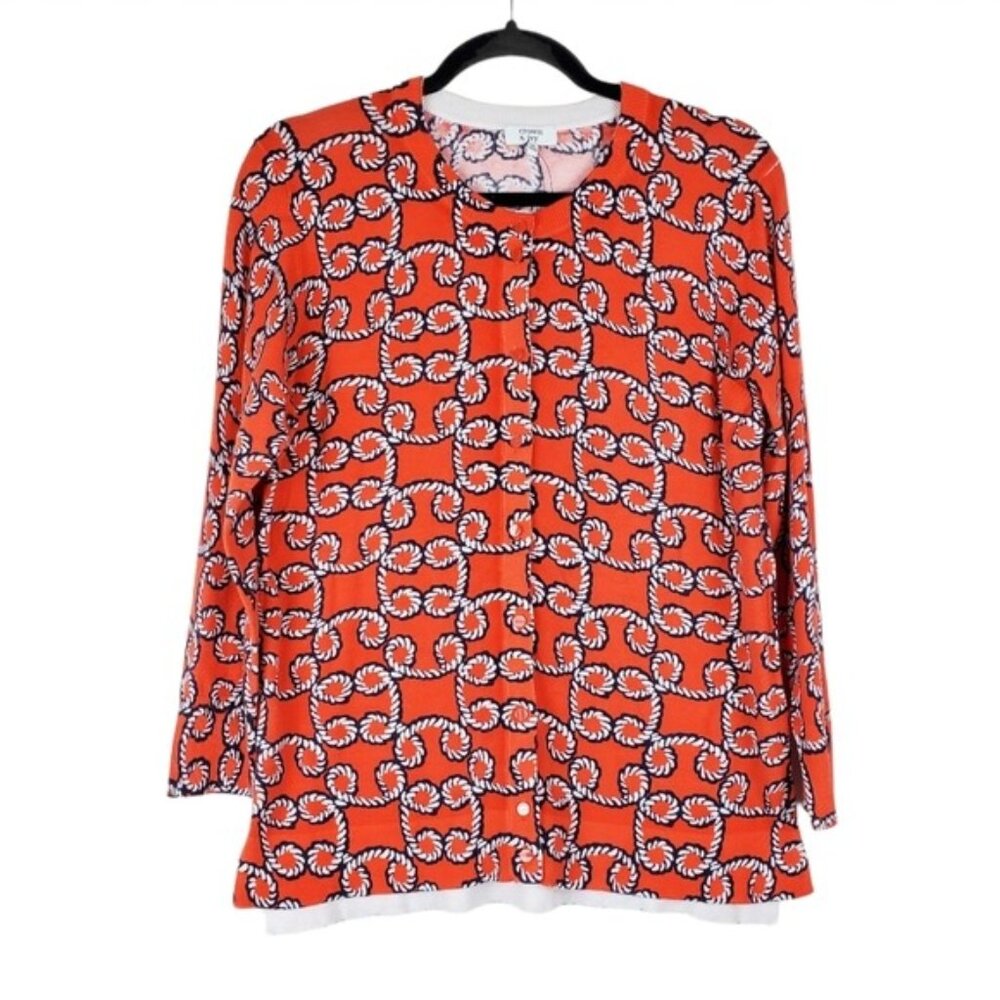 Crown & Ivy Womens Orange Nautical Rope Pattern Cardigan Sweater Size M NWT